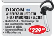 Dixon Wireless Bluetooth In Ear Handsfree Headset S580