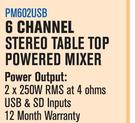 Dixon 6 Channel Stereo Table Top Powered Mixer PM602USB