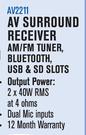 Dixon AV Surround Receiver AM/FM Tuner,Bluetooth,USB & SD Slots AV2211