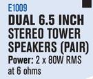 Dixon Dual 6.5 Inch Stereo Tower Speakers (Pair) E1009