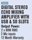Dixon Digital Stereo Echo Mixing Amplifier With USB & SD Slots K2233