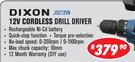 Dixon 12V Cordless Drill Driver J0Z12VN