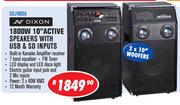 Dixon 1800W 10" Active Speakers With USB & SD Inputs SDJ1002A