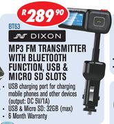 Dixon MP3 FM Transmitter with Bluetooth Function, USB & Micro SD Slots BT63