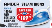 Amber 1600W Steam Iron With Non Stick Soleplate PL172B16