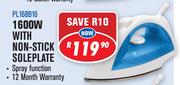 Amber 1600W Steam Iron With Non Stick Soleplate PL168B16