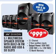 Dixon 5.1 Multimedia Speaker System With Built-In FM Radio And USB & SD Slots DN5086FG