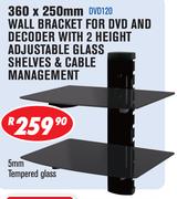 Wall Bracket For DVD And Decoder 360x250mm With 2 Height Adjustable Glass Shelves & Cable Management