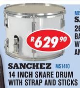 Sanchez 14 Inch Snare Drum With Strap and Sticks MS1410