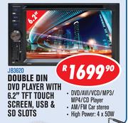 Jebson Double Din DVD Player With 6.2" TFT Touch Screen, USB & SD Slots JB362D