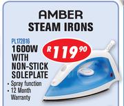 Amber Steam Irons 1600W With Non Stick Soleplate PL172B16