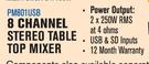 Dixon 8 Channel Stereo Table Top Mixer PM801USB