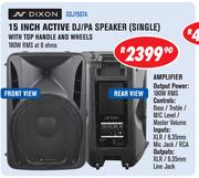 Dixon 15" Active DJ/PA Speaker (Single) With Top Handle And Wheels 180W RMS At 8 Ohms SDJ1507A