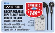 Dixon Rechargeable MP3 Player With Micro SD Slot Assorted Colours BM188