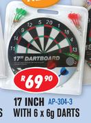 Dartboard 17" With 6x6g Darts AP-304-3
