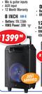 Dixon 8" Trolley Speakers With Built-In Battery/LED Lights/Blueteeth/FM Radio/USB & SD Slot AW8