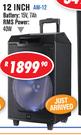 Dixon 12" Trolley Speakers With Built-In Battery/LED Lights/Blueteeth/FM Radio/USB & SD Slot AW12