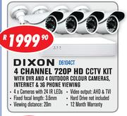 Dixon 4 Channel 720P HD CCTV Kit With DVR & 4 Outdoor Colour Cameras/Internet & 3G Phone Viewing D61