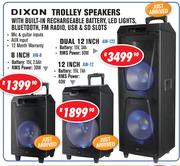 Dixon Dual12" Trolley Speakers With Built-In Battery/LED Lights/Bluetooth/FM Radio/USB&SD Slot AW122
