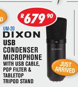 Dixon USB Condenser Microphone With USB Cable, Pop Filter & Tabletop Tripod Stand UM-20