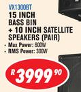 DXN Pro 15 Inch Bass Bin + 10 Inch Satellite Speakers (Pair) VX1300BT