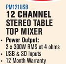 Dixon 12 Channel Stereo Table Top Mixer PM121USB