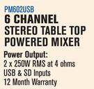 Dixon 6 Channel Stereo Table Top Powered Mixer PM602USB