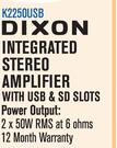 Dixon Integrated Stereo Amplifier With USB & SD Slots K2250USB