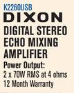 Dixon Digital Stereo Echo Mixing Amplifier K2260USB