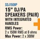 Dixon 15" DJ/PA Speakers (Pair) With Integrated Handles SDJ1508P