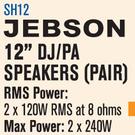 Jebson 12" DJ/PA Speakers (Pair) SH12