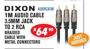 Dixon 1m Audio Cable 3.5mm Jack To 2 RCA Braided Cable With Metal Connectors AUXRCA1M