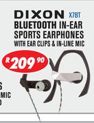 Dixon Bluetooth In Ear Sports Earphones With Ear Clips & In Line Mic X7BT