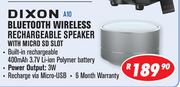 Dixon Bluetooth Wireless Rechargeable Speaker With Micro SD Slot A10