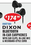 Dixon Bluetooth In Ear Earphones With Ear Clips In Line Mic & Neckband Style Cord HWBT1081