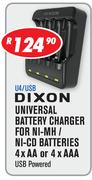 Dixon Universal Battery Charger For Ni-MH/Ni-CD Batteries 4xAA Or 4xAAA U4/ USB