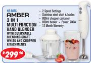 Amber 3-In-1 Multi Function Hand Blender With Detachable Blending Shaft/Whisk And Chopper Attachment