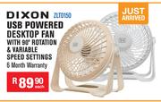 Dixon USB Powered Desktop Fan With 90 Degree Rotation & Variable Speed Settings ZLT0150-Each