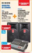 Dixon 15" DJ/PA Speakers(Pair) SPX15 + Dixon 6 Channel Stereo Table Top Powered Mixer PM602USB Combo