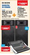 Dixon Dual 15" DJ/PA Speakers(Pair) SDJ3001+8 Channel Stereo Table Top Mixer PM801USB