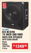 Dixon 15" 200 RMS Bass Bin Speaker With Stand Mount SDJ15BB2