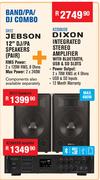 Jebson 12" DJ/PA Speakers(Pair) SH12+ Dixon Integrated Stereo Amplifier K2260USB Combo