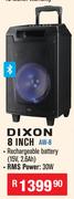 Dixon 8 Inch Portable Trolley Speakers With Integrated Handle & Wheels AW-8