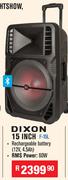 Dixon 15 Inch Portable Trolley Speakers With Integrated Handle & Wheels F-15L