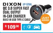 Dixon QC 3.0 Super Fast Dual Output In Car Charger Built In USB Type-C Cable UP-529AL