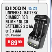 Dixon Universal Battery Charger For NI-MH/NI-CD Batteries 2 x AA Or 2 x AAA U2/USB