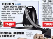Dixon 1800W Vacuum Cleaner With Reusable Dust Bag JL-H4303