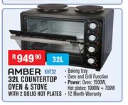 Amber 32Ltr Countertop Oven & Stove With 2 Solid Hot Plates KHT32