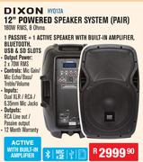 Dixon 12" Powered Speaker System(Pair) 180W RMS, 8 0hms HYQ12A