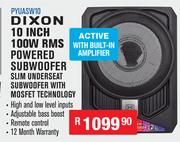 Dixon 10" 100W RMS Powered Subwoofer Slim Underseat Subwoofer With Mosfet Technology PYUASW10